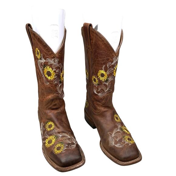 Shyanne Women’s Joyln Brown Leather Sunflower Cowgirl Boots Size US 8.5 B - Picture 5 of 10
